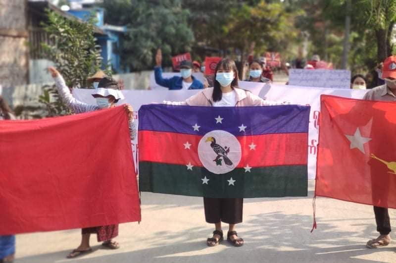 Street protest against military coup in Kalaymyo on Feb 3, 2022