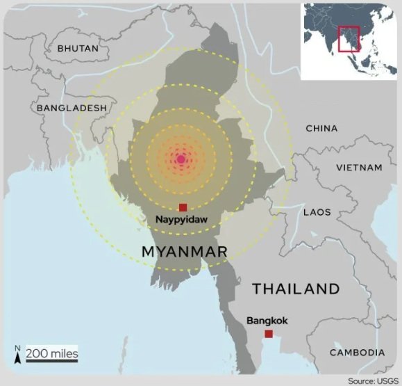 The 7.7 magnitude earthquake had its epicenter near Mandalay in central Myanmar (Source: The I Paper)